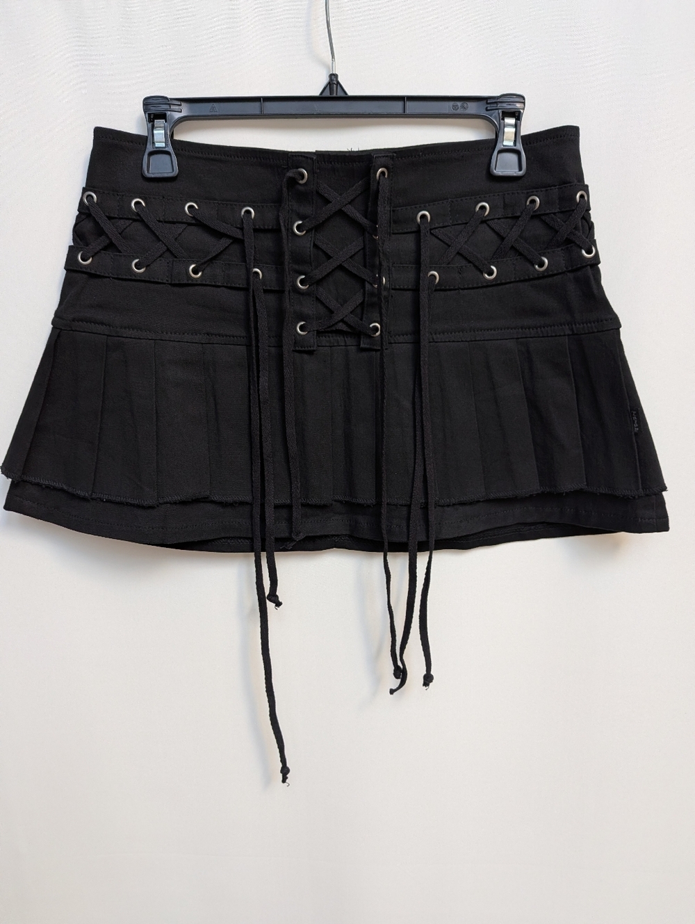 VTG Tripp NYC Black Y2K Lace Up Corset Pleated Mini Skirt Size Medium